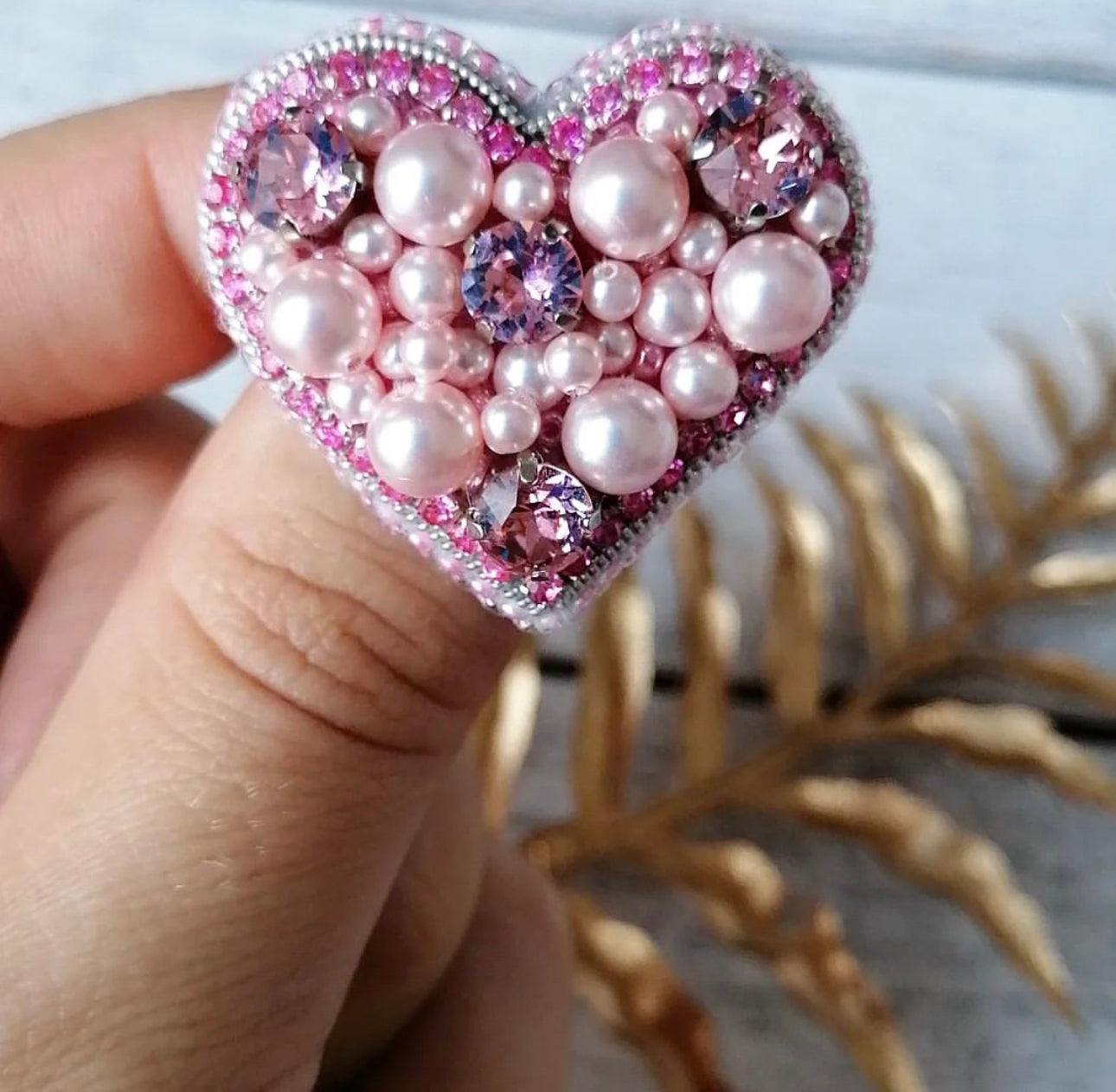 BROCHE COEUR - ROSE BONBON